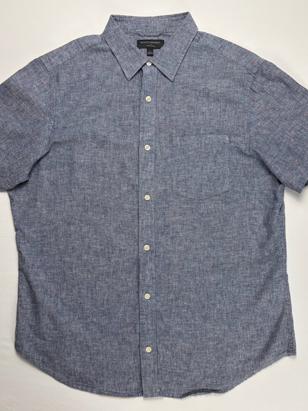 Banana Republic linen blend Blue Short-Sleeve Button-Down Shirt